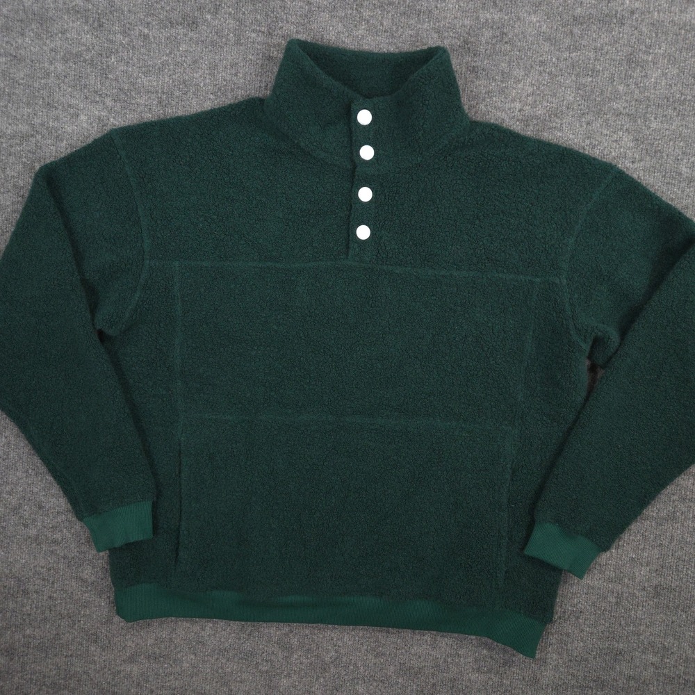 Outdoor Voices Megafleece Pullover Mens L Green Wool Blend Pockets Henley Snap